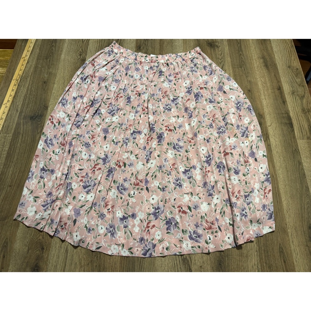 Alfred Dunner Skirt Womens Size 16 Pink Floral Pleated Elastic Waist Midi